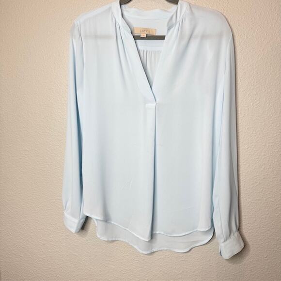 Loft Baby Blue Chiffon V-Neck Long Sleeve Blouse - Small - Picture 7 of 13
